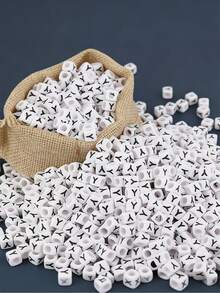 100/1000pcs/Pack White Background Black Letter Beads, 6mm Acrylic English Alphabet Square Letter Beads DIY Jewelry Making Accessories, Decorative Supplies | Overflowing Beads | Durable Bead Material For Jewelry Making - Black and White - View 18