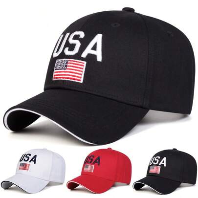 1顶男士美国国旗及字母刺绣棒球帽，街头时尚帽，户外防晒，适合春秋季旅行、海滩度假等休闲场合。