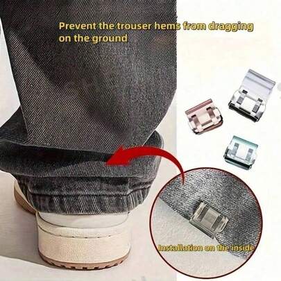 10pcs/5pcs Set Invisible Pant Leg Clips, Can Shorten Pant Length, No Sewing Required To Hide Pant Leg Loops, Rolled Edge Clip Design Prevents Dragging