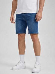 Officeau 男士休闲日常牛仔短裤，春夏皆宜 - 深色水洗藍 - 查看 1