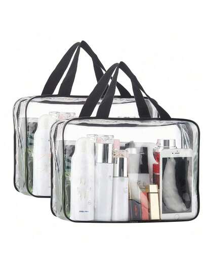 3pcs Large Transparent Cosmetic Toiletry Storage Bags, Clear Plastic Tote Bags, Waterproof Transparent Makeup Bags, Travel Essential, Suitable For Summer Beach, Holidays, School Supplies, Dorm, Back To School