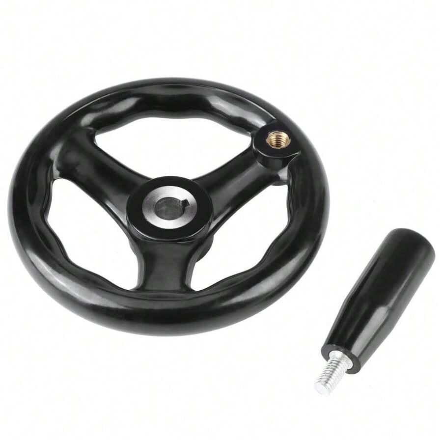 Volante redondo de tres radios de color negro de 12 x 125 mm, adecuado para tornos y fresadoras - A - Ver 1