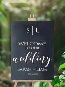 Customized 2D Acrylic Wedding Welcome Sign With Decorative Plaque And Ornaments - Designed With A Black Base, Suitable For Weddings, Anniversaries, Birthday Parties, Bridal Gift Events, Housewarming Celebrations - Multicolor - View 2