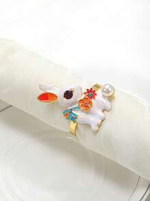 1/6pcs Easter Bunny Holiday Celebration Napkin Rings, Hotel Restaurant Dining Table Decor, Banquet Decor, Napkin Decor - Multicolor - View 3