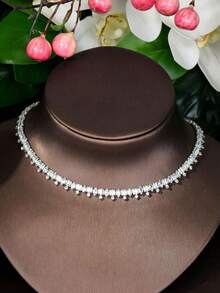 1 Set Minimalist Cubic Zirconia Rhombus Decor Jewelry Set, Suitable For Women's Daily Wear - Silver - View 5