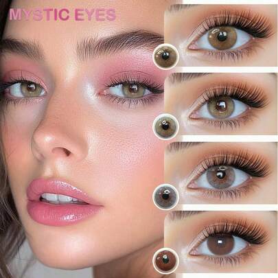 Mystic eyes 1 par de lentes de contacto de color anuales de 14.2mm, con potencia de 0.00~8.00, 40% de agua, suaves, profundos y agrandadores de ojos, cómodos, en tonos marrón y gris
