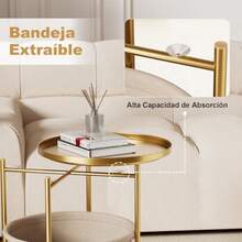 Mesa Auxiliar Redonda con Cesta de Tela Mesita Auxiliar Metálica Mesitas auxiliares Redonda Plegable con Bandeja extraíble Ideal para Dormitorios y Salas de Estar 47 * 47 * 50CM-B006 - como en la foto - Ver 6