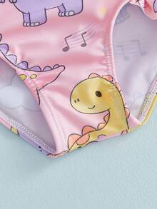 Toddler Girls Rash Guard Swimsuit Rompers Dinosaur Print Ruffles Hem Long Sleeve Crew Neck Kids Bathing Suit - Pink - View 10