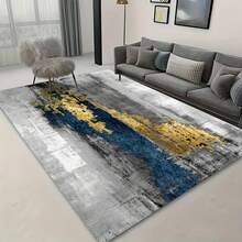 1pc 850g/㎡ Crystal Velvet Area Rug, Modern Dual-Tone Blue And Gold Abstract Design, High-End Artistic Printed Carpet - Premium - View 9