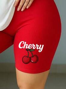 Conjunto Deportivo Mujer 2 Piezas Cherry Estampado – Playera Blanca Acanalada + Short Biker Corto Ajustado, Outfit Casual Verano, Ropa Fitness Street StyleOutfit casual Look fresco Estilo urbano Conjunto cómodo Outfit veraniego Moda juvenil Estilo relajado Color combinado Casual - Rojo violeta - Ver 4