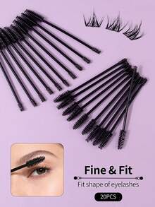 20pcs Eyelash Extension Dual-Ended Makeup Brushes, Spiral Eyelash Curler Brush, Eyebrow Brush For Defined, Natural Curled Lashes, Eye Makeup Tools - Black - View 4