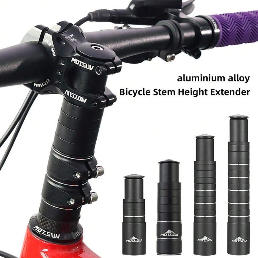 1pc Mountain Bike Aluminum Alloy Riser Stem, Headset Extender, Universal Bicycle Accessory - Black - View 1
