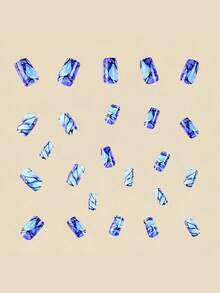 24 Pieces Of Nails Blue Striped Design Nails Press On Fake Nails Nails Supplies Art Y2k Nails - Blue - View 2