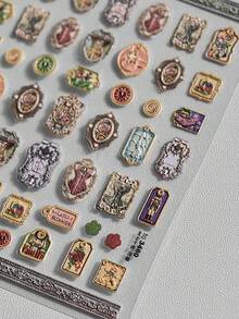 1张复古哥特式油画雕塑美甲贴纸，文艺复兴艺术美甲贴花，适用于家庭或美甲沙龙，DIY美甲用品，适合女性和女孩，也适合作为节日礼物。 - 灰色 - 查看 6