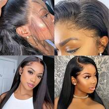 优雅的20英寸黑色直发蕾丝前假发，专为女性设计 - 预先拔毛 - 高密度混合发丝，耐热，哑光表面 - SNatural - 查看 8