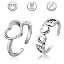 一套简约可爱个性化925银刻字心形脚趾戒指，适合日常、派对、节日、约会、送礼。 - 銀色 - 查看 11