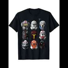 Clone Trooper & Mandalorian Helmet Grid T-Shirt Men Women's Unisex Perfect Cotton 220g T-Shirt - Short Sleeve Crew-Neck Daily Wear T Shirts, Machine Washable - Perfect For Summer & Outdoor Act - 黑色 - 查看 8