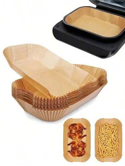 50/100/200pcs Rectangular Air Fryer Lined With Non Stick Parchment Paper, Oil Resistant, Waterproof, Heat-Resistant Baking Tray, Food , No Cleaning Trouble, Suitable For Dual Air Fryer Microwave, Very Suitable For Cooking French Fries, Gold Nuggets, Chicken Wings, Baking Bread, Barbecue, Making Delicious Food, Daily Kitchen Cooking Products, Clean Free Kitchen Accessories, Kitchen Supplies, Air Fryer Paper, Fryer Paper