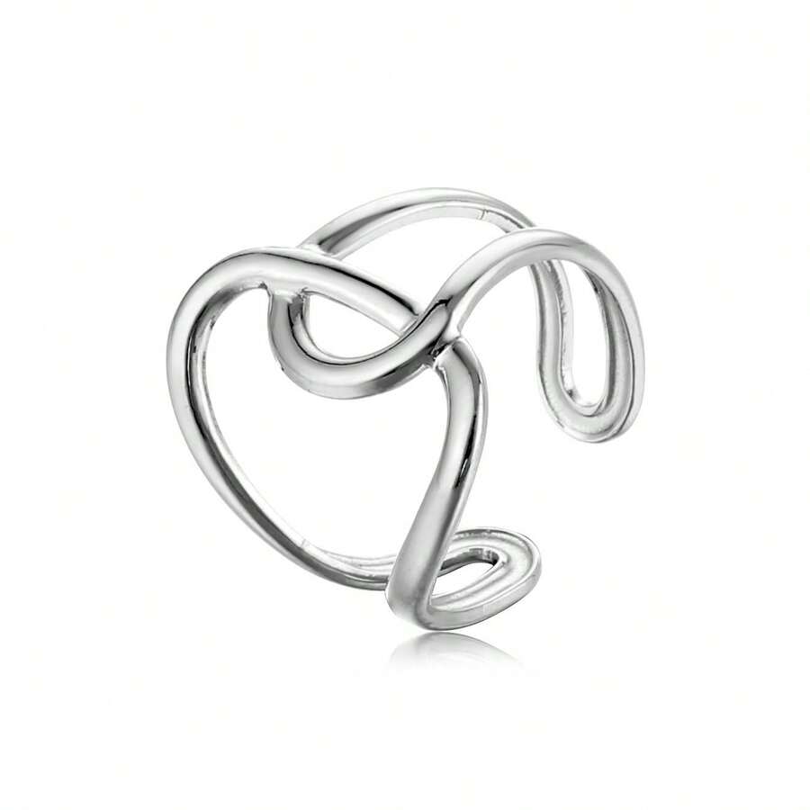 1pc Minimalist Interlocking Metal Band Open Ring, Unique Design For Women - Multicolor - View 1