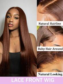 13x4蕾丝前假发，180%密度，直发真人发蕾丝前假发，带婴儿发，透明蕾丝假发，适合女性日常及派对佩戴 - S4 - 查看 4