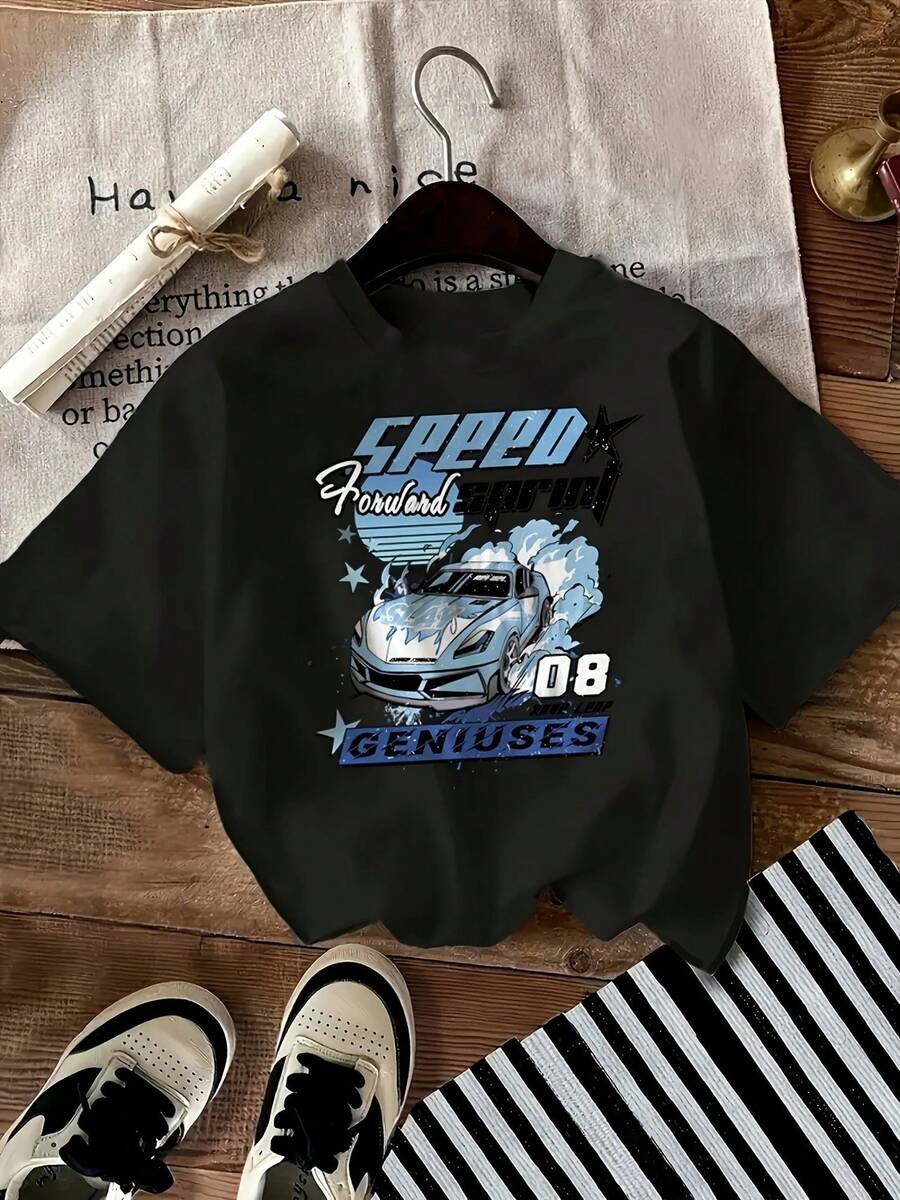 Camiseta única estilo y2k con diseño gráfico de coche de carreras Speed Forward 08 ideal para amantes de la velocidad y el automovilismo moda juvenil que destaca tu personalidad y estilo fresco recomendada para ocasiones casuales y salidas con amigos - Negro - Ver 1