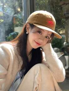 1pc Soft Crown Embroidered Letter Baseball Cap, Vintage Street Style Flat Brim Snapback Hat For Women, Comfortable Large Head Size, New Autumn/Winter - Multicolor - View 2