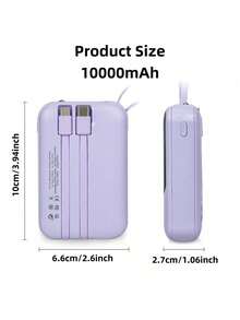 This Mini Portable Power Bank Features A 10000mAh Capacity With A Built-In 4-In-1 Multifunction Cable.Mini Powerbank,Small Size, Big Power!  Supporting 5W Charging, It's Compact, Perfect For Travel, Business, Keeping Your Devices Powered Anytime. - Yellow - View 7