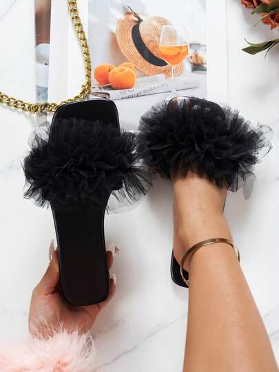 Women's New Fashion Flat Sandals With 3D Lace Butterfly Decor, Solid Color, Elegant Lady & Girly Style, French Romantic High-End Design, Suitable For Party, Beach, Date, Daily Casual, Open Toe, Lightweight, Indoor & Outdoor Multipurpose Flat Slippers