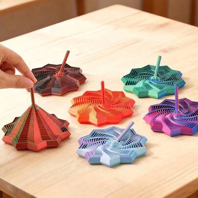 1pc Multi-Color Gradient Rotating Toy, 3D Printed Star-Shaped Polygon Toy, 3D Folding Structure, Visual & Auditory Relief Toy, Sensory Extension Finger Spinner Desktop Decor, Suitable For Office And Home, Unique And Interesting Christmas/Birthday Gift For Adults