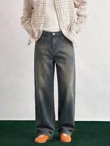 Open Phase 1 chiếc quần jean nam Justice Brother Casual, quần ống rộng thoải mái, đa năng, thương hiệu cá tính dành cho nam giới từ mùa xuân đến mùa hè, phong cách retro Mỹ, unisex, dáng rộng thoải mái – phù hợp cho trang phục hàng ngày và kỳ nghỉ hè. - Màu xanh bụi bặm - Xem 2