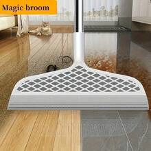 1 Piece Magic Double-Sided Silicone Scraper Broom, Used To Clean Pet Hair, Dust, Glass, Walls, And Floors. The Broom Head Is Detachable For Easy Storage. Made Of Durable Plastic Structure, Suitable For Homes, Cars, And Commercial Spaces (White And Blue) - White - View 5