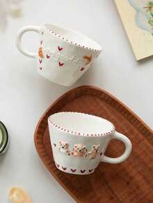 1个压花心形小熊陶瓷杯，高品质早餐牛奶杯，精致马克杯，咖啡杯，办公室拿铁杯，日常果汁杯，奢华茶杯，适合作为礼物送给朋友、亲戚和情侣，生日礼物，节日礼物 - 彩色 - 查看 5