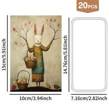 20张复古卡通兔子明信片套装，复活节兔子墙贴装饰套装，适用于家居和房间装饰，小海报，卧室美学装饰卡，剪贴簿和手工制作装饰卡 - A - 查看 3