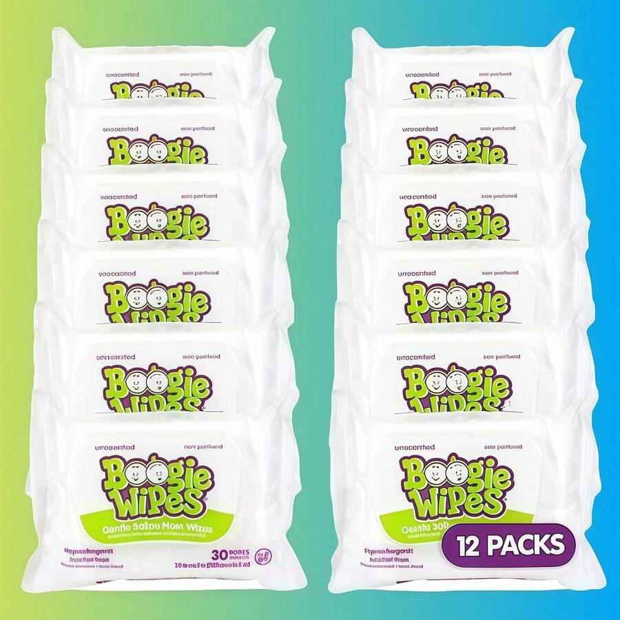 Boogie 生理盐水鼻腔湿巾，适用于面部、手部和身体，含维生素 E、芦荟和天然盐分，无香型，30 片装（12 包） - A - 查看 1