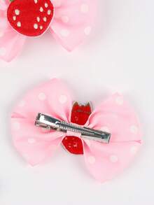 Conjunto de 2 presilhas de cabelo com estampa de bolinhas e morango para meninas, acessórios fofos para cabelo com cereja, presilhas delicadas para crianças e bebês. - Multicolorido - Ver 4