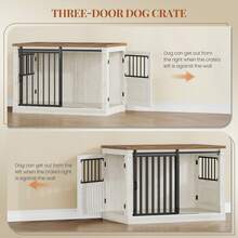HaluPeit 101cm Dog Cage Furniture, Wooden Dog Box, Home Dog Crate With 3 Doors, Sliding Doors, For Small, Medium, And Large Dogs, Sturdy, Side Table, 101 * 60.5 * 70 Cm, White/Brown - White - View 6