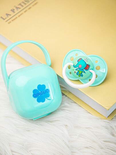 1 pieza Chupete para recién nacidos y bebés, de silicona + escudo de PP, con diseño impreso lindo, incluye caja de almacenamiento para mantener el polvo alejado, resistente, diseño de asa adecuado para uso en el hogar y al aire libre, el mejor regalo para calmar al bebé día y noche