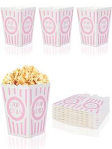 10pcs/30pcs/50pcs Classic Light Pink Striped Popcorn Boxes, Pink & White Striped Paper Popcorn Containers Suitable For Movie Night, Carnival, Birthday, Baby Shower, Gender Reveal, Wedding Party Gifts And Supplies - 粉紅色圖案 - 查看 1