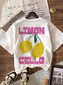 LIMON CELLO Lemon Graphic Crew Neck Short Sleeve T-Shirt, Women Casual Summer Vacation Beach - White - View 3