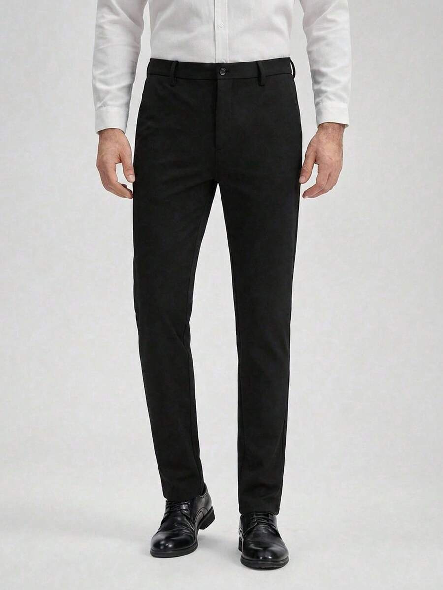 Officeau 高端商务弹力清凉夏季男士直筒办公裤，春夏皆宜 - 黑色 - 查看 1