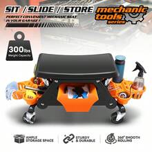 Mechanic Stool - 25.5" X 13" X 12" , Rolling Work Seat W/Lockable Swivel Wheels And Storage Tool Tray - Orange - View 4