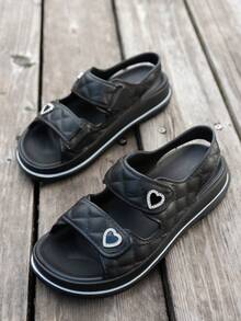Chanclas casuales negras para mujer ASOFTER, suela gruesa con doble tira y decoración de cristales en forma de corazón, adecuadas para uso diario, temporada de flores de cerezo, Ramadán, temporada de graduación - Negro - Ver 6