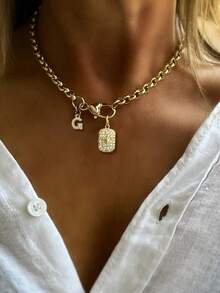 1件装女士项链，配有心形字母吊坠和十字架吊坠，复古时尚个性风格，适合参加宴会或节日活动。 - 金色 - 查看 7