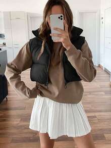 Abrigo corto acolchado Chaqueta corta holgada de algodón negra para mujer, cálida y cómoda, adecuada para uso diario en invierno. - Negro - Ver 3