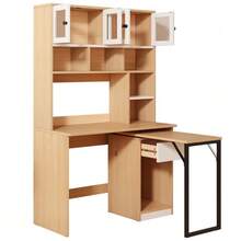 Computer Desk, Shelving Unit, Filing Cabinet, Work Desk, Office Cabinet, Natural White 180 Cm - Wood Color + White - View 10