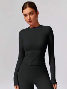 NcmRyu 一套女士时尚圆领紧身长袖上衣和长裤运动服套装 - 黑色 - 查看 5