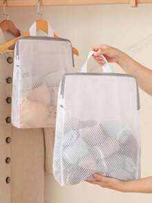 1pc Honeycomb Mesh Zipper Laundry Bag, Wardrobe Lingerie Storage Bag, Dorm Wall Hanging Net Pouch For Delicate Clothes, Socks, Underwear, Machine Washable Rectangular Storage Organizer - Multicolor - View 1