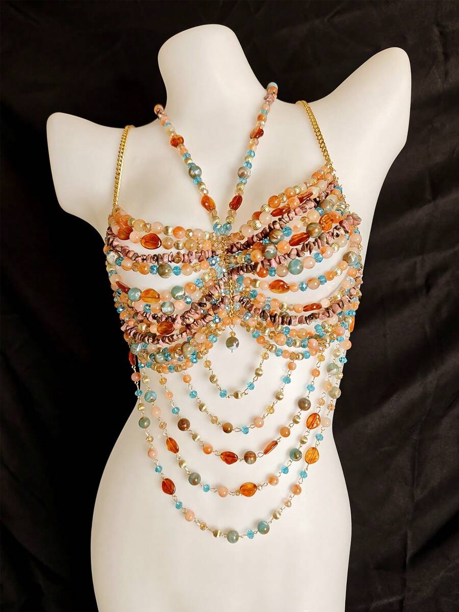Bộ bikini chiffon mới mùa Xuân/Hè 2026, dây đeo thân unisex, phụ kiện áo ngực gợi cảm cho hộp đêm, lễ hội âm nhạc, bikini in hoa hình thoi bóng bẩy lãng mạn, bãi biển, khu nghỉ dưỡng, hộp đêm, lễ hội âm nhạc, tiệc tùng.