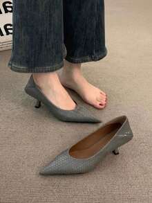 Giày cao gót mũi nhọn kiểu Pháp thanh lịch, họa tiết da rắn, thích hợp cho công sở và các buổi tối, mùa xuân/thu, gót nhọn. - Xám - Xem 4