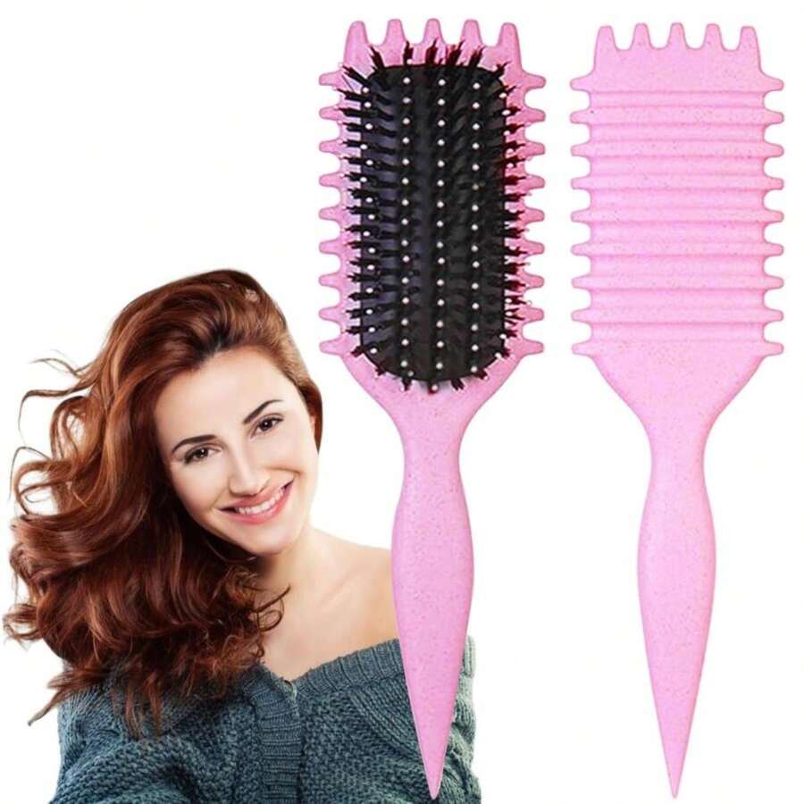 Curl Defining Brush, 1 PCS Curly Hair Brush, Brush For Curly Hair, For Combing And Shaping Men'S And Women'S Curls To Reduce Pulling (Pink) - ColorC - 查看 1